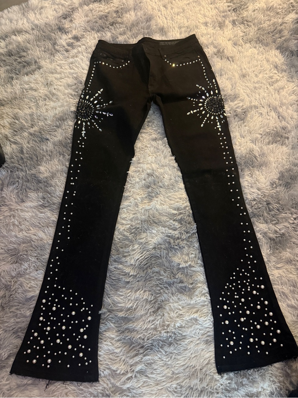 Black Men's Studded Stacked Jeans